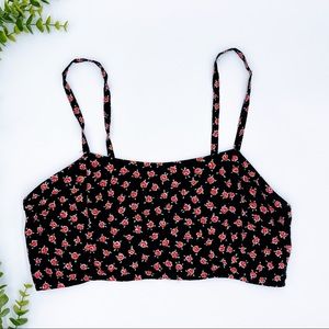 Brandy Melville Bralette Floral Crop Top Black with Red Roses